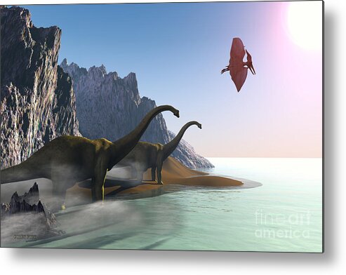 Diplodocus Metal Print featuring the painting Prehistoric World by Corey Ford