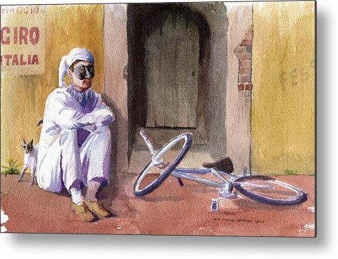 Bicycle Metal Print featuring the painting Pulcinella Pronto by Mimi Boothby