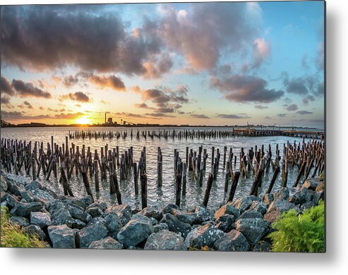 Evening Metal Print featuring the photograph Pylons Mill Sunset by Greg Nyquist
