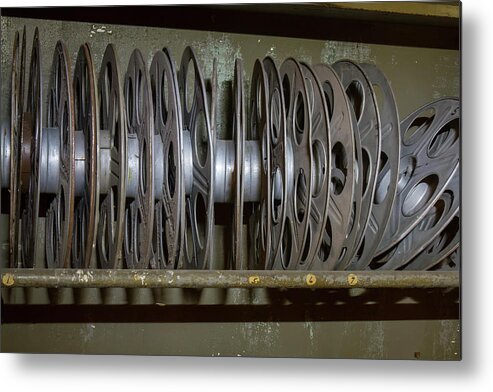 Antique Metal Print featuring the photograph Rack of vintage movie reels by Karen Foley