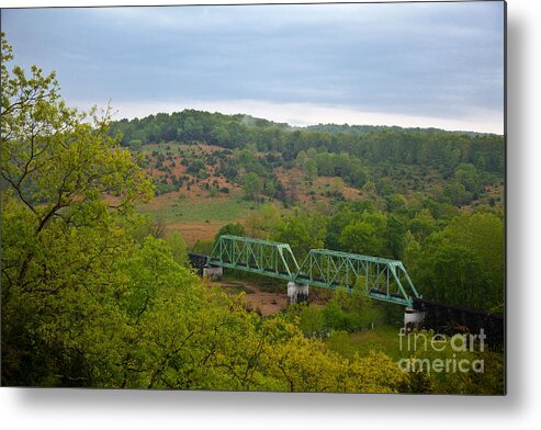Railroad Metal Print featuring the photograph Railroad Bridges over the Piney River at Devils Elbow Missouri by T Lowry Wilson