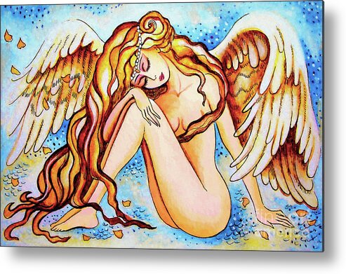 Angel Woman Metal Print featuring the painting Rain Angel by Eva Campbell