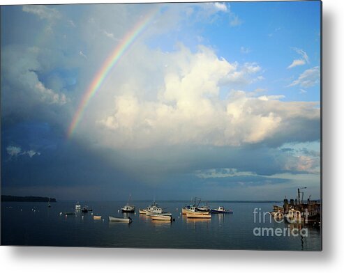 Rainbow Metal Print featuring the photograph Rainbow and clouds, Maine, USA by Kevin Shields
