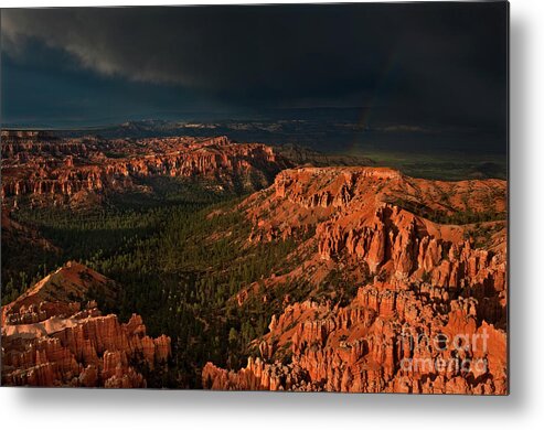 North America Metal Print featuring the photograph Rainbow And Thunderstorm Bryce Canyon National Park Utah by Dave Welling