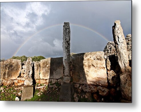Nobody Metal Print featuring the photograph Rainbow in human bronze age settlement in Minorca Island by Pedro Cardona Llambias