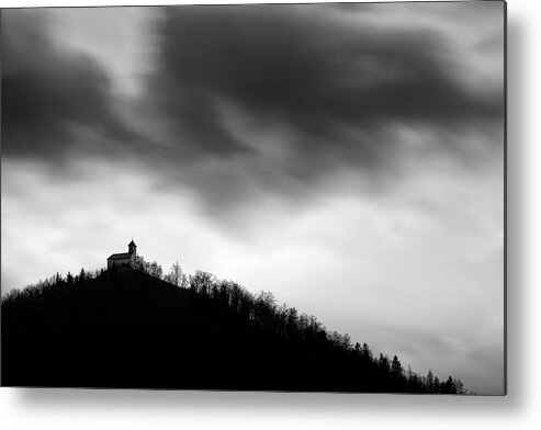 Saint Metal Print featuring the photograph Rainclouds over church by Ian Middleton