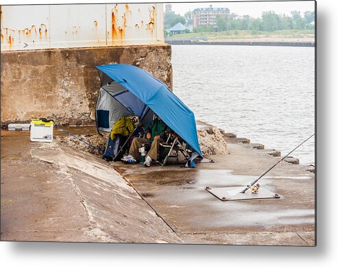 Pier Metal Print featuring the photograph Rainy Day Fishing by Charles McCleanon