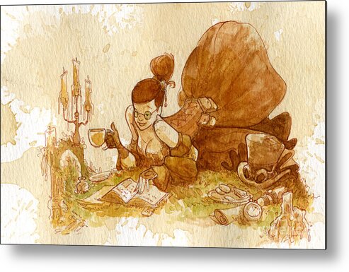 Steampunk Metal Print featuring the painting Reading by Brian Kesinger