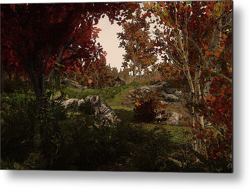 Path Into The Forest Metal Print featuring the painting Realm of Nature by AM FineArtPrints