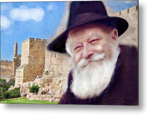 Rebbe Metal Print featuring the digital art Rebbe with Temple by Luz Graphic Studio