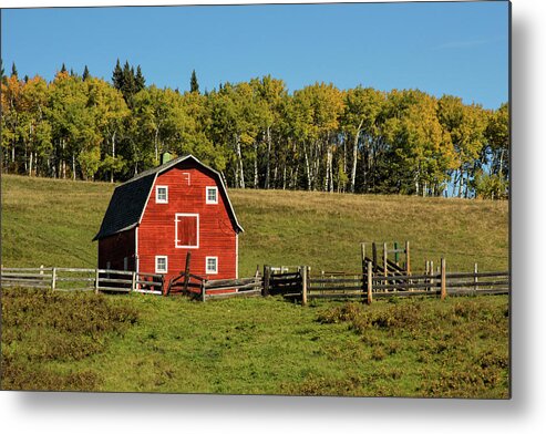 Sky Metal Print featuring the photograph Red barn on the hill by Celine Pollard