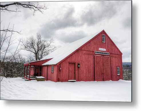 Landscape Metal Print featuring the digital art Red Barn on Wintry Day by Donna Doherty