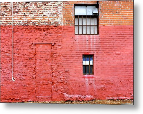 Old Red Brick Wall Metal Print featuring the photograph Red Brick Wall Downtown Hayward California by Kathy Anselmo