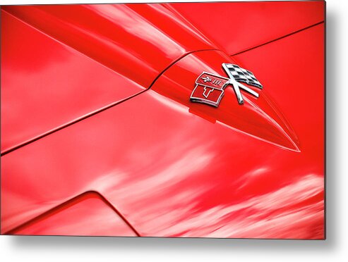 Hood Metal Print featuring the photograph Red Corvette Hood by Brian Kinney