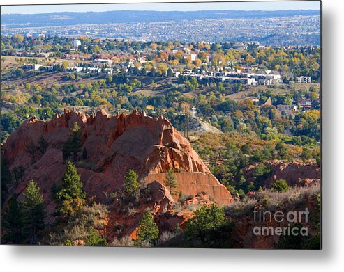 Rock Quarry Metal Print featuring the photograph Red Rock Canyon Rock Quarry and Colorado Springs by Steven Krull