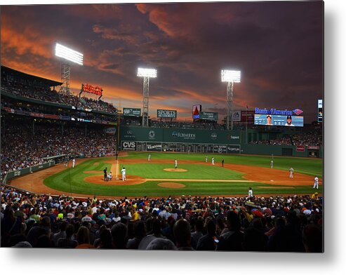 Boston Metal Print featuring the photograph Red Sky over Fenway Park by Toby McGuire