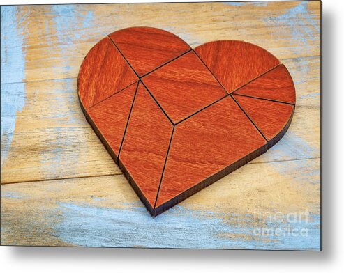 Chinese Metal Print featuring the photograph Red Wood Heart Tangram by Marek Uliasz