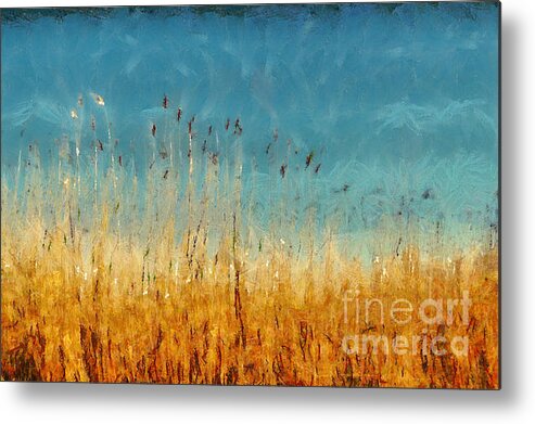 Landscape Metal Print featuring the painting Reeds Lake Landscape Painting by Dimitar Hristov