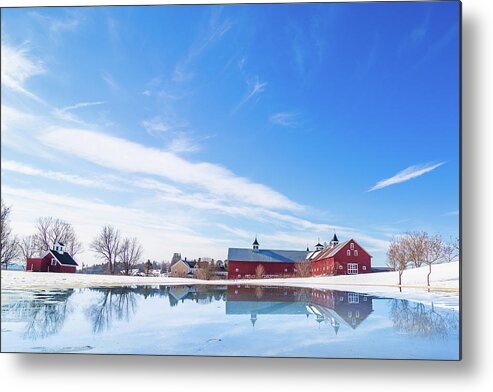 Reflection Metal Print featuring the photograph Reflection of a Barn in Winter by Tim Kirchoff