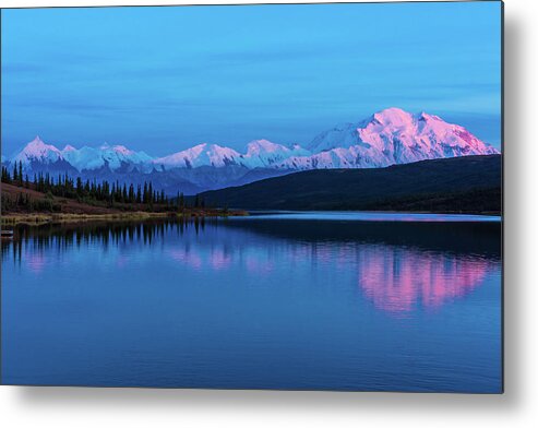 Alaska Metal Print featuring the photograph Sunset Reflections of Denali in Wonder Lake by Brenda Jacobs