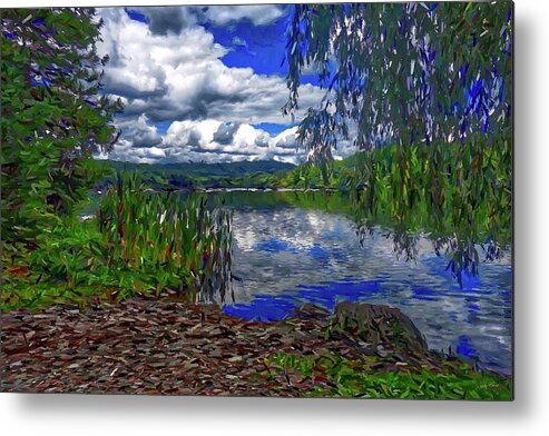 Landscape Painting Metal Print featuring the painting Reflective Lake by Joan Reese