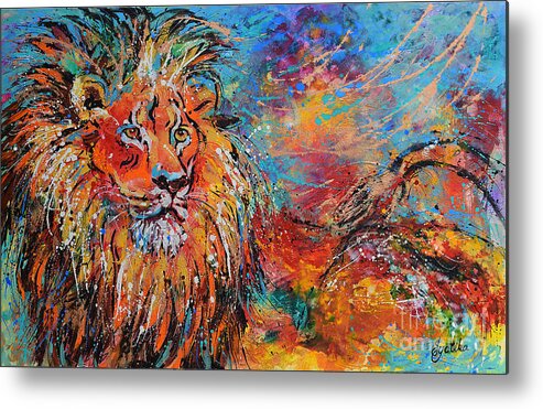 African Wildlife Metal Print featuring the painting Regal Lion by Jyotika Shroff