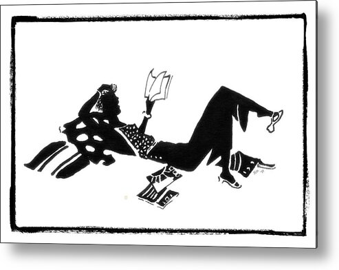 Silhouette Metal Print featuring the drawing Relaxing With a Good Book by Patricia Montgomery