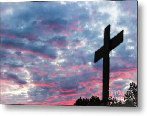 The Cross Form Set Against Turbulent Skies Reminds Us Of The Day Christ Gave It All Up For Us. Metal Print featuring the photograph Reminded by Robin Coaker