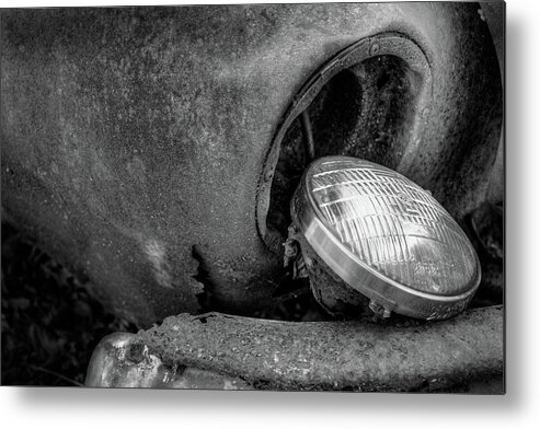 Automobile Metal Print featuring the photograph Resting Headlight of Rusty Car by Dennis Dame