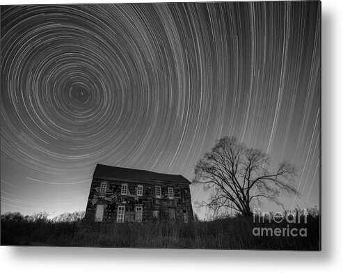 Revolution Metal Print featuring the photograph Revolutionary War House Star Trails BW by Michael Ver Sprill