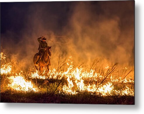 Flint Hills Burn Metal Print featuring the photograph Riding Through The Flames by Alan Hutchins