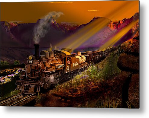Trains Metal Print featuring the digital art Rio Grande Early Morning Gold by J Griff Griffin