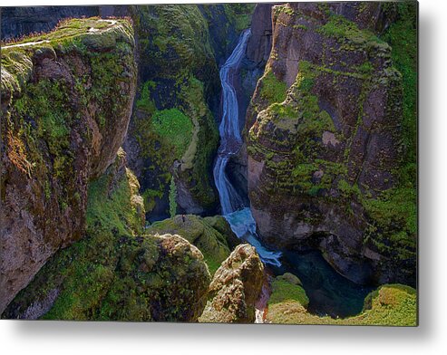 Canyon Metal Print featuring the photograph River and green canyons in Iceland by Dave Dilli
