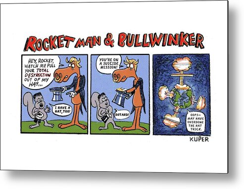 Rocket Man & Bullwinker Metal Print featuring the drawing Rocket Man and Bullwinker by Peter Kuper