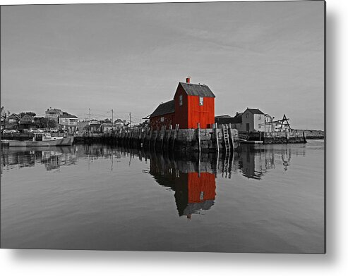 Selective Color Metal Print featuring the photograph Rockport Harbor Motif Number One by Juergen Roth