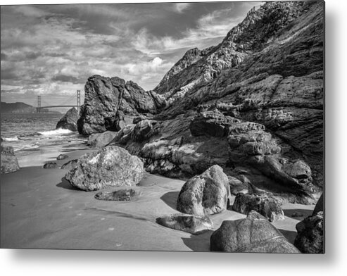 Rocks On Beach Metal Print featuring the painting Rocky China Beach San Francisco by Judith Barath