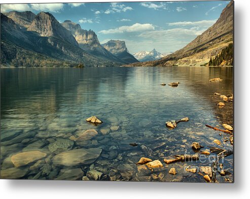 St Mary Lake Metal Print featuring the photograph Rocky Shores Along St. Mary Lake by Adam Jewell