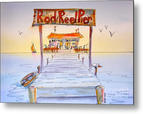 Calendar Metal Print featuring the painting Rod And Reel Pier by Midge Pippel