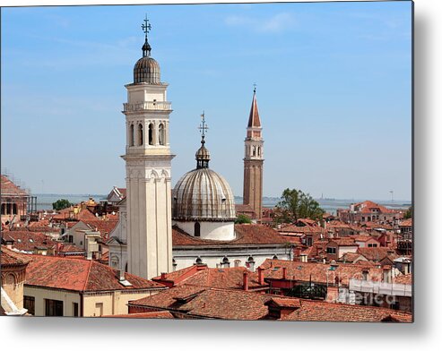 Rooftops Metal Print featuring the photograph Rooftops and bell towers of Castello in Venice Italy by Louise Heusinkveld