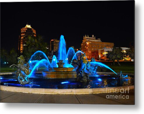 J.c. Nichols Memorial Fountain Metal Print featuring the photograph Royal Blue J. C. Nichols Fountain by Catherine Sherman