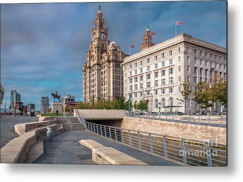 Liverpool.merseyside Metal Print featuring the photograph Royal Liver and Cunard Buildings, Pier Head, Liverpool, UK by Philip Preston