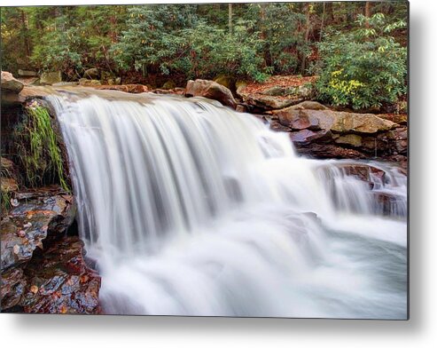 Deckers Creek; West Virginia; Autumn; Fall; Stream; Creek; Waterfall; Falls; Nature; Wilderness; Cascade; Usa; Whitewater; Rhododendron; Morgantown; Trees; Leaves; Boulders; Rocks Metal Print featuring the photograph Rushing Waters of Decker Creek by Gene Walls