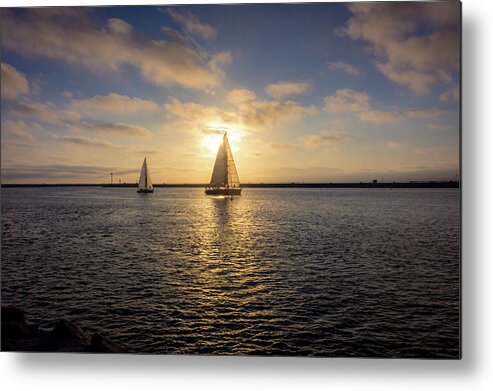 Ballona Creek Metal Print featuring the photograph Sailboats at Sunset by Andy Konieczny