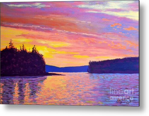 Pastels Metal Print featuring the pastel Sailing Home sunset by Rae Smith