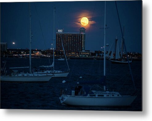 Boston Metal Print featuring the photograph Sailing in front of the moon Boston Harbor Full Moon 2 by Toby McGuire