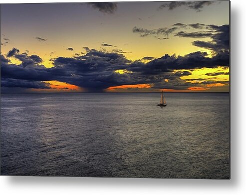 Sailboat Metal Print featuring the photograph Sailing to Sunset by Peter Kennett
