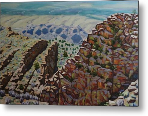 Oil Metal Print featuring the painting Looking Down from the Sandia Mountains by Allen Kerns