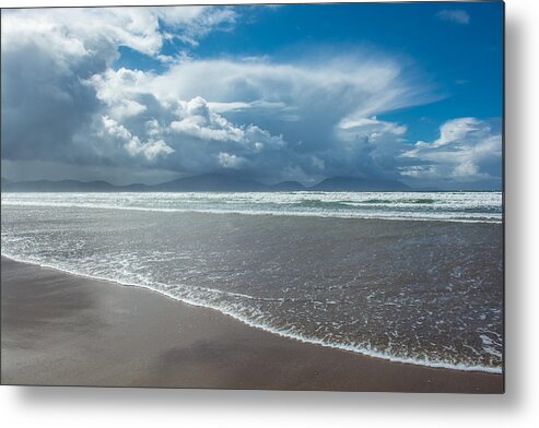 Photography Metal Print featuring the photograph Sandy Beach with Clouds in Ireland by Andreas Berthold