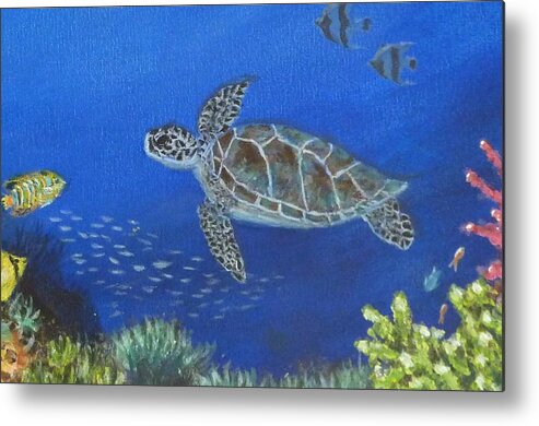 Sea Turtle Metal Print featuring the painting Sea Turtle 2 by Amelie Simmons