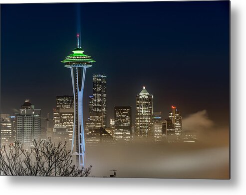 City Metal Print featuring the photograph Seattle Foggy Night Lights by Ken Stanback